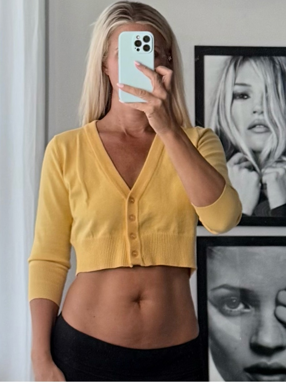 Cropped V-Neck Button Cardigan in Yellow